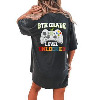 8Th Grade Level Unlocked Gamer First Day Of School Boys Women's Oversized Comfort T-shirt Back Print - Seseable