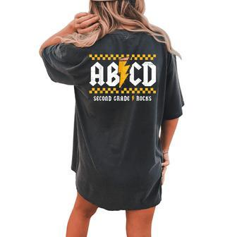 Abcd Second Grade Rocks Pencil Lightning Students Teachers Women's Oversized Comfort T-shirt Back Print | Mazezy