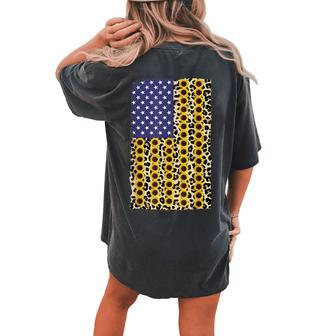 American Flag Leopard Sunflower 4Th Of July Women's Oversized Comfort T-Shirt Back Print | Mazezy