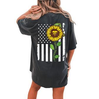 American Flag Occupational Therapy Sunflower Hippie O Women's Oversized Comfort T-Shirt Back Print | Mazezy