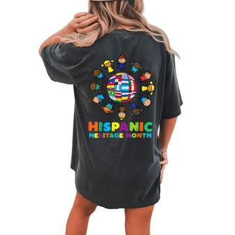 Around Globe Hispanic Flags Heritage Month Boys Girls Women's Oversized Comfort T-shirt Back Print | Mazezy
