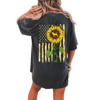 Beagle Mom Sunflower American Flag Dog Lover Women's Oversized Comfort T-Shirt Back Print | Mazezy
