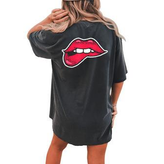 Beauty Full Lips Girlie Kiss Mouth Red Lipstick Lip Women's Oversized Comfort T-Shirt Back Print | Mazezy