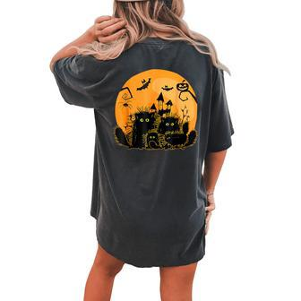 Black Cat Pumpkin Moon Halloween Costume Cat Lover Women's Oversized Comfort T-shirt Back Print - Seseable