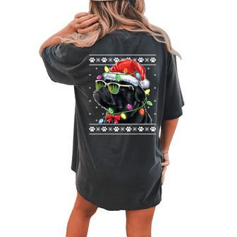 Black Pug Christmas Tree Dog Mom Dad Ugly Sweater Christmas Women's Oversized Comfort T-shirt Back Print - Seseable