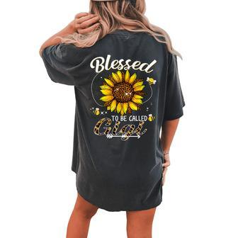 Blessed To Be Called Gigi Leopard Sunflower And Bee Women's Oversized Comfort T-Shirt Back Print | Mazezy
