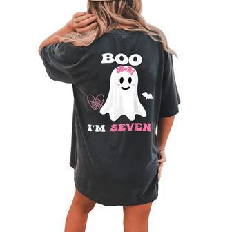 Boo I'm Seven Ghost Seventh Birthday Groovy Halloween Girl Women's Oversized Comfort T-shirt Back Print - Thegiftio UK