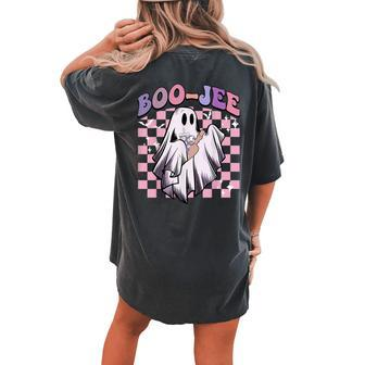 Boo Jee Ghost Groovy Happy Halloween Spooky Season Women's Oversized Comfort T-shirt Back Print | Mazezy