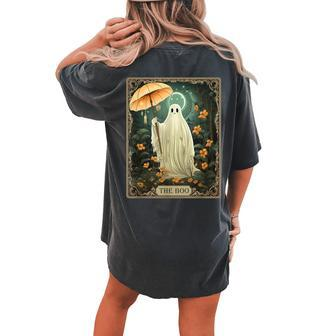 The Boo Tarot Card Floral Halloween Ghost In The Forest Women's Oversized Comfort T-shirt Back Print - Seseable