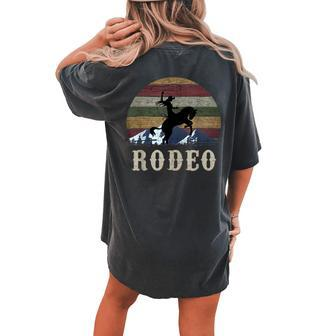 Bucking Rodeo Cowgirl Roping Horse Riding Retro Women's Oversized Comfort T-Shirt Back Print | Mazezy