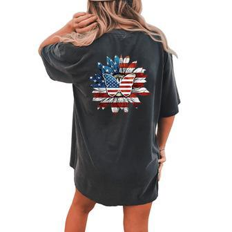 Butterfly Sunflower American Flag Women's Oversized Comfort T-Shirt Back Print | Mazezy