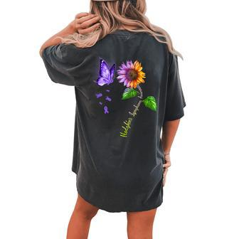 Butterfly Sunflower Hodgkins Lymphoma Awareness Women's Oversized Comfort T-Shirt Back Print | Mazezy