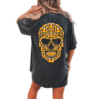 Candy Corn Skull Skeleton Halloween Costume Women's Oversized Comfort T-shirt Back Print - Monsterry