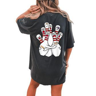 Cartoon Bowling Scared Bowling Pins Sport Bowler Women's Oversized Comfort T-shirt Back Print - Monsterry DE
