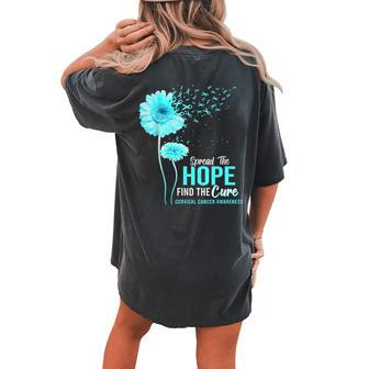 Cervical Cancer Awareness Spread Hope Find Cure Daisy Flower Women's Oversized Comfort T-Shirt Back Print | Mazezy