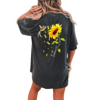 Childhood Cancer Awareness Hummingbird Sunflower Ribbon Women's Oversized Comfort T-shirt Back Print - Seseable