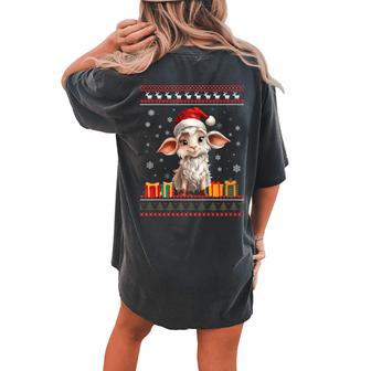 Christmas Goat Santa Hat Ugly Christmas Sweater Women's Oversized Comfort T-shirt Back Print - Monsterry DE