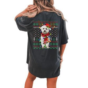 Christmas Lights Bichon Frise Reindeer Santa Ugly Sweater Women's Oversized Comfort T-shirt Back Print - Seseable