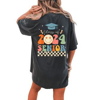 Class Of 2024 Senior Retro Graduation Groovy Hippie Face Women's Oversized Comfort T-Shirt Back Print | Mazezy
