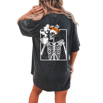 Coffee Drinking Skeleton Diy Halloween Messy Bun Girl Women's Oversized Comfort T-shirt Back Print - Monsterry UK