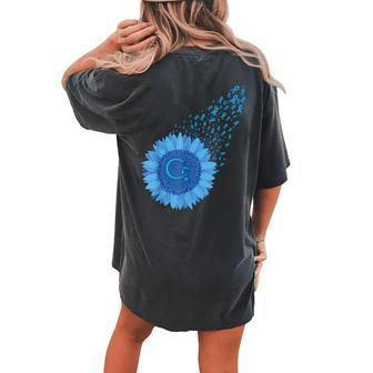 Colon Cancer Awareness Blue Ribbon Daisy Sunflower Women's Oversized Comfort T-Shirt Back Print | Mazezy