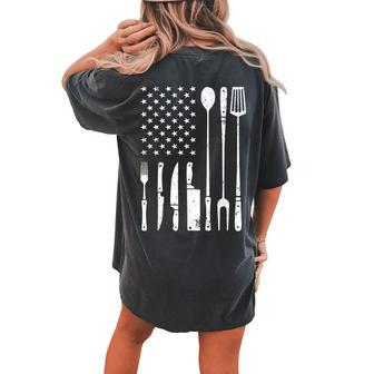 Cool Grilling For Us Flag Bbq Barbeque Smoker Women's Oversized Comfort T-shirt Back Print - Monsterry DE