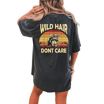 Cowgirl Wild Hair Retro Sunset Scottish Highland Cows Cow Women's Oversized Comfort T-Shirt Back Print | Mazezy