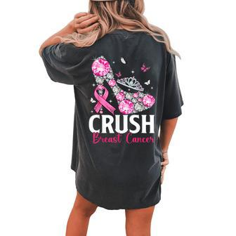 Crush Breast Cancer Awareness Bling Ribbon Pink Women's Oversized Comfort T-shirt Back Print