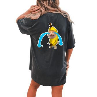 Crying Banana Cat Meme Women's Oversized Graphic Back Print Comfort T-shirt - Monsterry
