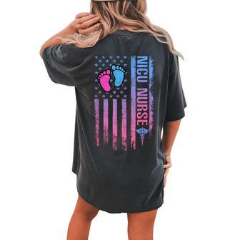 Cute American Flag Patreotic Nicu Nurse Women's Oversized Comfort T-shirt Back Print | Mazezy