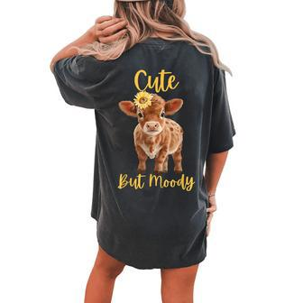 Cute Cow-Moody Cow Lovers Farm Cowgirl Baby Cow An Sunflower Women's Oversized Comfort T-shirt Back Print - Seseable