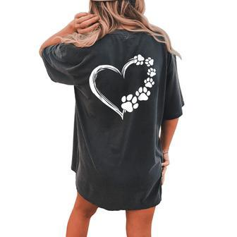 Cute Dog Puppy Dogs Paw Print Heart Dog Mom Women's Oversized Comfort T-shirt Back Print - Monsterry CA