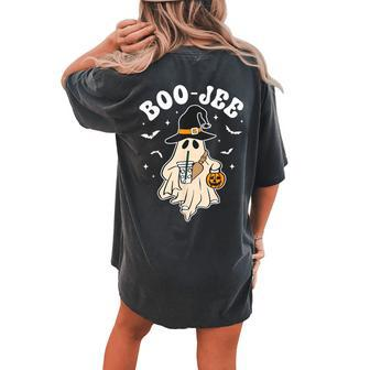 Cute Ghost Halloween Costume Coffee Witch Hat Boujee Boo Jee Women's Oversized Comfort T-shirt Back Print - Seseable