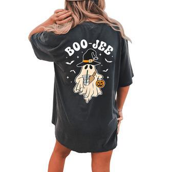 Cute Ghost Halloween Costume Coffee Witch Hat Boujee Boo Jee Women's Oversized Comfort T-shirt Back Print | Seseable CA