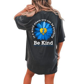 Cute Be Kind Blue Sunflower Child Abuse Prevention Awareness Women's Oversized Comfort T-Shirt Back Print | Mazezy