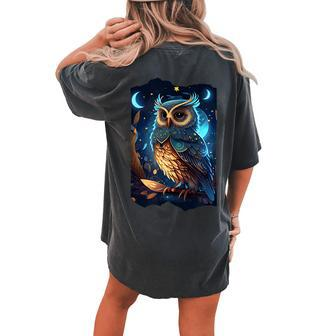 Cute Owl Celestial Elements Illustration Women's Oversized Comfort T-shirt Back Print - Seseable