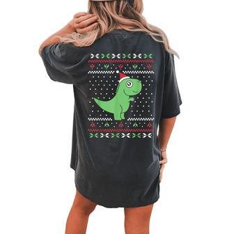 Cute T-Rex Dinosaur Ugly Christmas Sweater Style Women's Oversized Comfort T-shirt Back Print | Mazezy