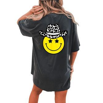 Cute Western Country Cowgirl Hat Star Yellow Smile Face Girl Women's Oversized Comfort T-shirt Back Print - Monsterry