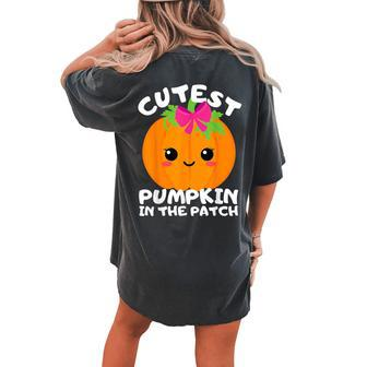 Cutest Pumpkin In The Patch Halloween Costume Girls Toddlers Women's Oversized Comfort T-shirt Back Print - Seseable