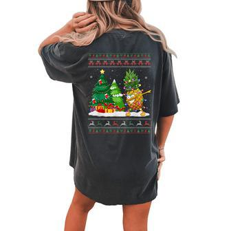 Dabbing Pineapple Lovers Santa Hat Ugly Christmas Sweater Women's Oversized Comfort T-shirt Back Print - Seseable