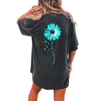 Daisy Flower Ovarian Cancer Awareness Women's Oversized Comfort T-Shirt Back Print | Mazezy