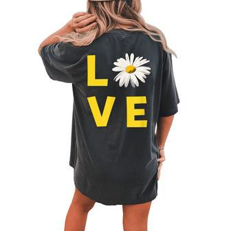 Daisy Love Retro Flower Graphic Cute White Yellow Hippie Women's Oversized Comfort T-Shirt Back Print | Mazezy