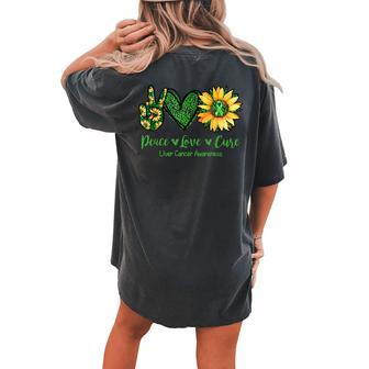Daisy Peace Love Cure Liver Cancer Awareness Women's Oversized Comfort T-Shirt Back Print | Mazezy