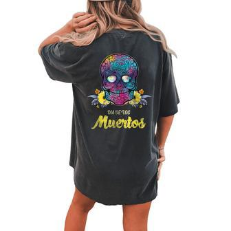 Day Of The Dead Dia De Los Muertos Floral Teal Women's Oversized Comfort T-Shirt Back Print | Mazezy