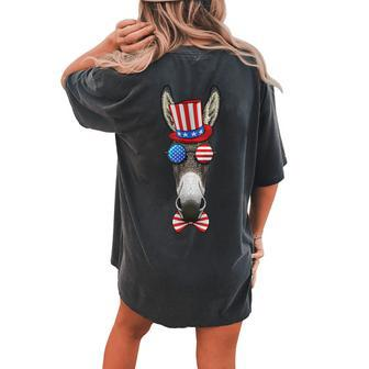 Donkey 4Th Of July American Donkey Usa Uncle Sam Hat Women's Oversized Comfort T-Shirt Back Print | Mazezy