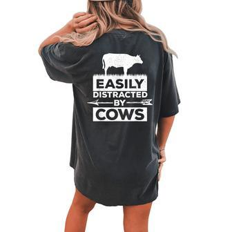 Easily Distracted By Cows Vintage Farmer Bull Face Women's Oversized Comfort T-Shirt Back Print | Mazezy