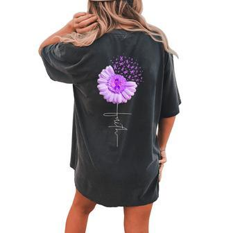 Faith Alzheimers Awareness Cross Christian Daisy Flower Women's Oversized Comfort T-Shirt Back Print | Mazezy