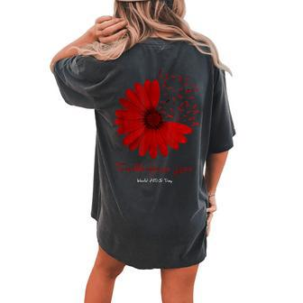 Falth Hope World Aids Day Awareness Daisy Flower Red Ribbon Women's Oversized Comfort T-Shirt Back Print | Mazezy