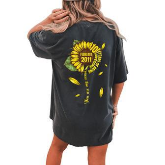 February Girls 2011 Sunflower 10 Years Old Made In 2011 Women's Oversized Comfort T-Shirt Back Print | Mazezy