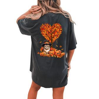 Feline Fall Fling Cute Cat Pumpkin Autumn Tree Women's Oversized Comfort T-shirt Back Print - Monsterry UK